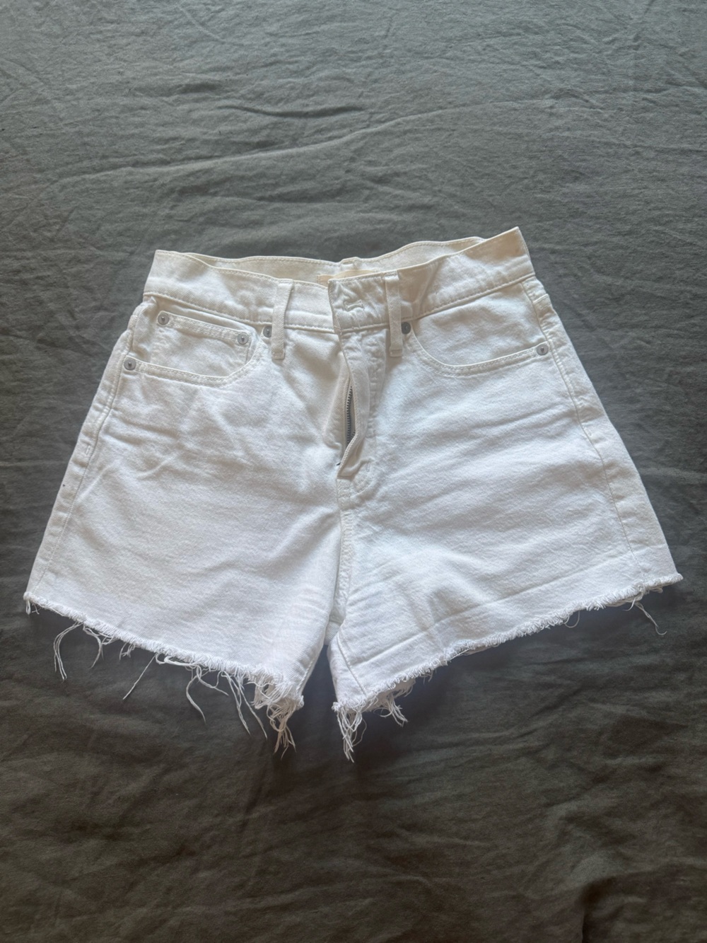 Madewell White Frayed Hem High-Rise Denim Shorts